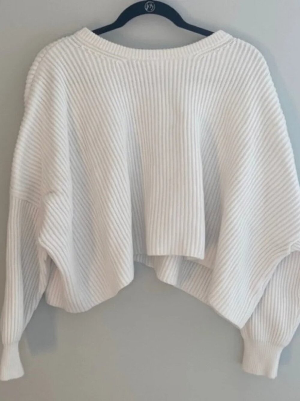Free People White Ribbed Crewneck Fiesta Pier Pullover Sweater